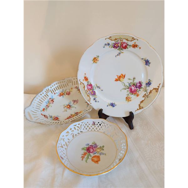 Decorative Porcelain Plates and Basket, Germany & Czechoslovakia
