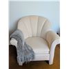 Image 1 : Beige Fabric Armchair With Rolled Arms and Shell Back