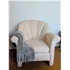 Image 2 : Beige Fabric Armchair With Rolled Arms and Shell Back