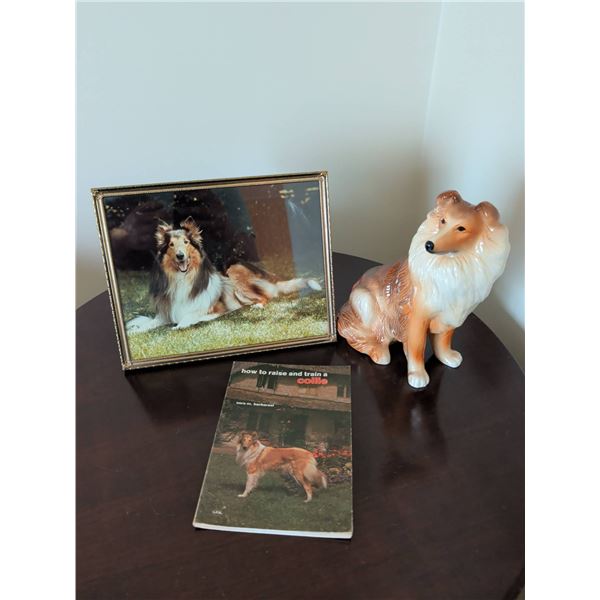 Kingston Pottery England Collie Dog Figurine With Book and Photo