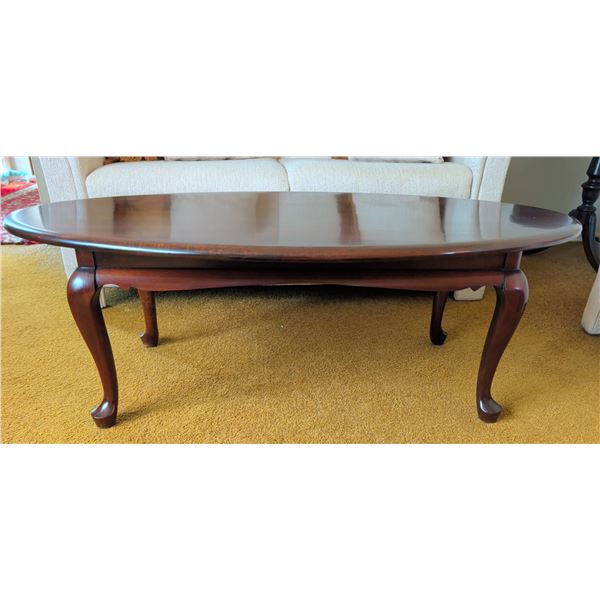 Dark Wood Oval Coffee Table with Cabriole Legs