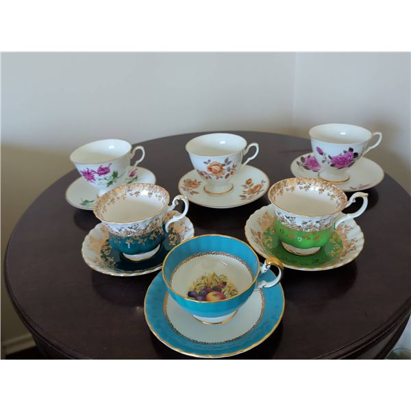 6 English Bone China Teacup and Saucer Trios