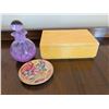 Image 1 : Maling Rosalind Trinket Dish, Pink Art Glass Perfume Bottle & Indian Agate Box