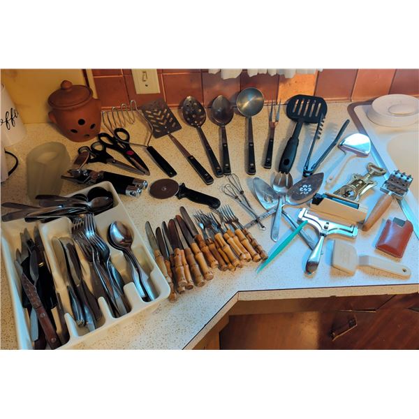 Large Mixed Lot of Kitchen Utensils and Flatware