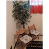 Image 1 : Wood Folding Chairs with Cushions and Artificial Ficus Plant