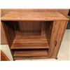 Image 3 : Wood-Look Laminate Rolling Cabinet, Brown Fabric Ottoman, and Oval Braided Rug