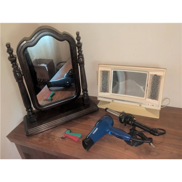Tabletop Vanity Mirror, Conair Hair Dryer, Curling Iron, Vanity Mirror, Hair Picks