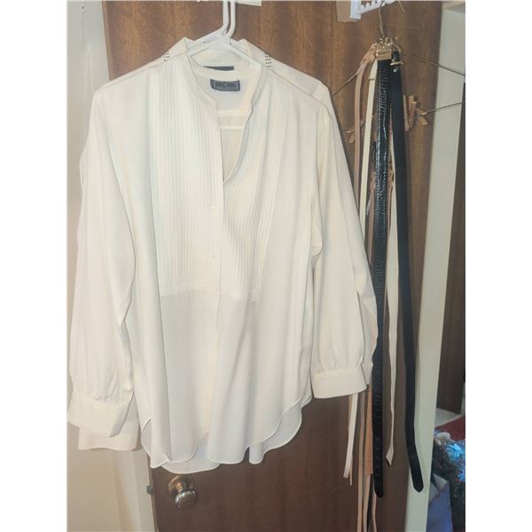 Women's Dress Shirt Lot: Daniel Hechter, Foxcroft, and Mixed Belts