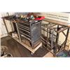 Image 1 : Metal Frame, Table & Toolbox w/ Contents: Adhesives, Hardware, etc on Rolling Dolly