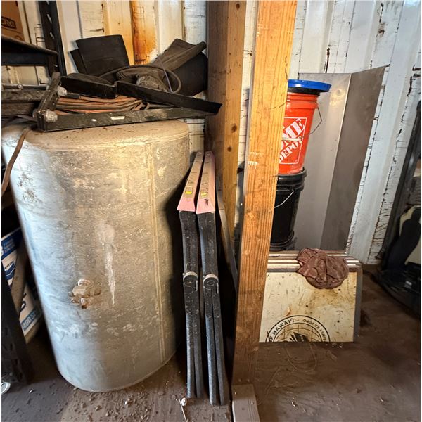 Concrete Cylinder 250W0G, Metal Framing, Hose, Buckets,