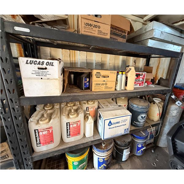 Metal Mesh Shelving Unit 77" x 24" x 72"H w/ Contents: Synthetic Oil, Ozzy Juice SmartWasher, Propan