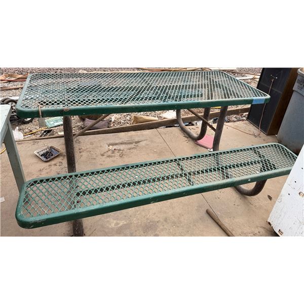 Green Metal Mesh Picnic Table w/ Attached Benches 72" x 30" x 31"H