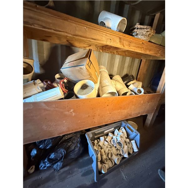 Multiple White PVC Plumbing Fittings & Pipe Sections, Wax-Tape Primer, Flanges, etc Misc Sizes