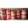 Image 1 : Qty Approx. 60 Multiple HDPE High-Density Polyethylene Traffic Drum Barrels w/ Bases