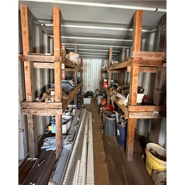 Contents of Container: Shelving  Units, Tools, Metal Tracks, Hardware, Brackets, Hoses, etc