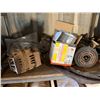 Image 14 : Contents of Shelf: Wheels, Gradall Starter, Jisan Hydraulic Breaker, PennBarry Fan, Garnet Abrasive,