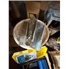 Image 6 : Contents of Shelf: Wheels, Gradall Starter, Jisan Hydraulic Breaker, PennBarry Fan, Garnet Abrasive,