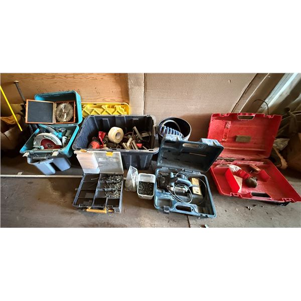 Makita Circular Saw w/ Blades, Planer, Misc Tools, Tape, Air Hose, Hardware, etc