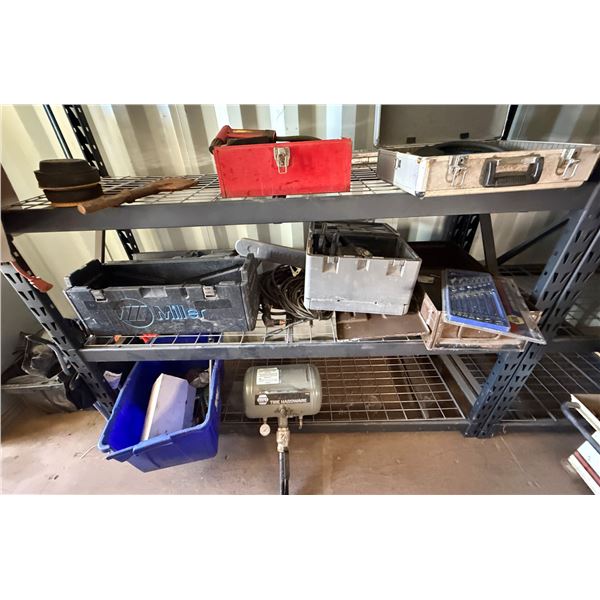 Contents of Shelf: Napa Wrench Set, Ryobi Chain Saw, Napa Tire Bead Seating Tool, Hand Tools, Hardwa