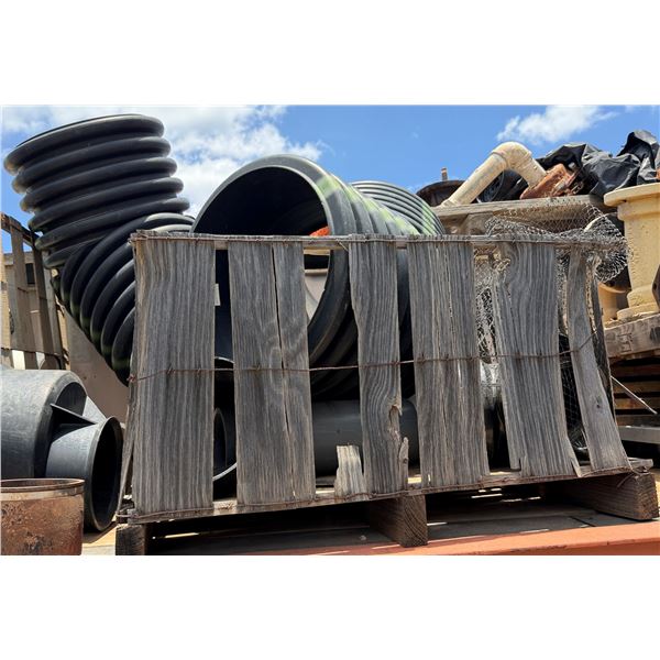 Wooden Bin Multiple Large Black Corrugated Pipes, etc Misc Sizes