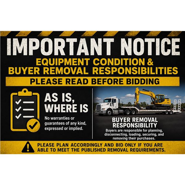Equipment Condition & Buyer Removal Responsibilities -Please Read Before Bidding