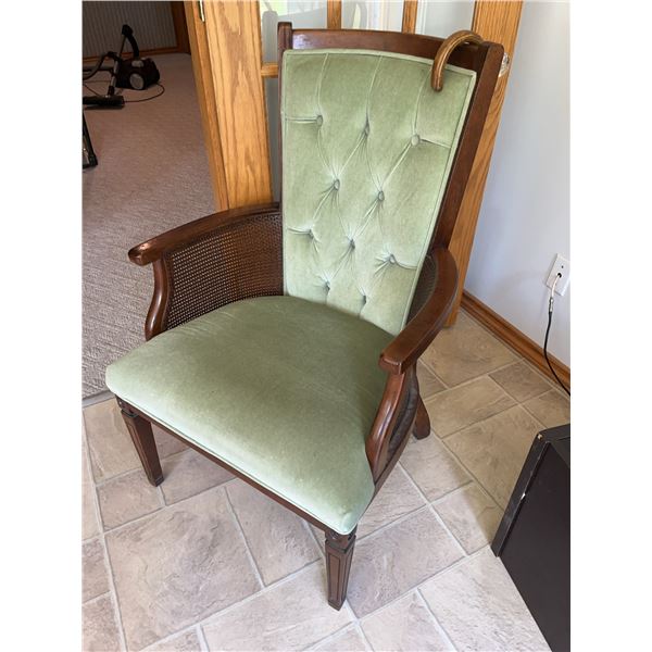 Light Green Tufted Accent Chair With Cane SId