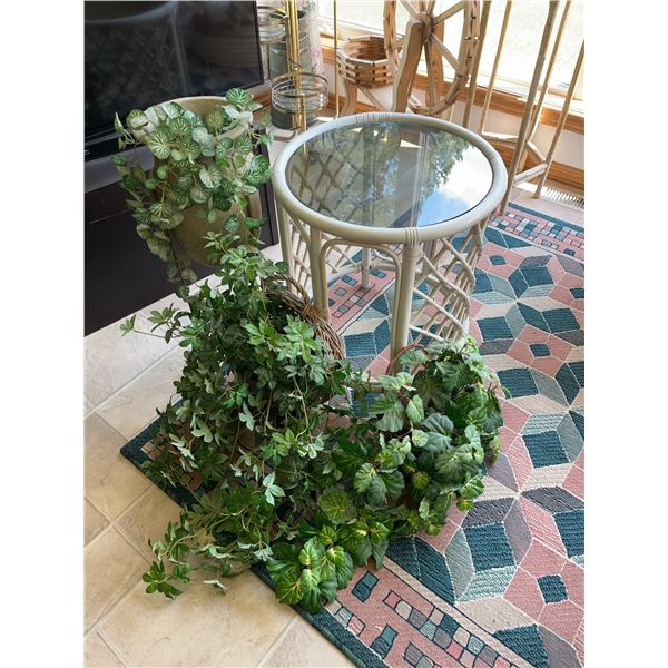 Round Glass-Top Wicker Accent Table
