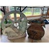 Image 1 : Decorative Wheel Sculpture and Barrel With Pl