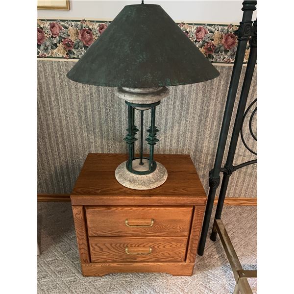 Palliser Oak Two-Drawer Nightstand With Lamp