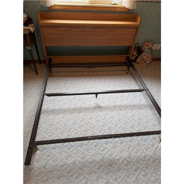 Double Bed Frame and Wood Headboard Set