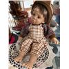 Image 1 : Porcelain Boy Doll with Plaid Overalls