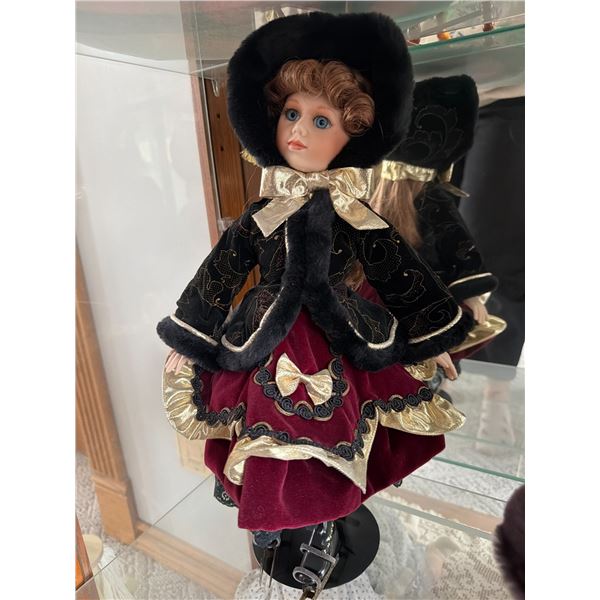 Porcelain Doll in Velvet and Gold Outfit