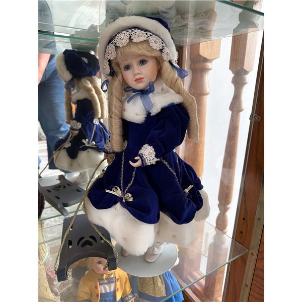 Porcelain Doll in Blue Velvet Dress