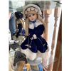 Image 1 : Porcelain Doll in Blue Velvet Dress