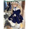 Image 2 : Porcelain Doll in Blue Velvet Dress