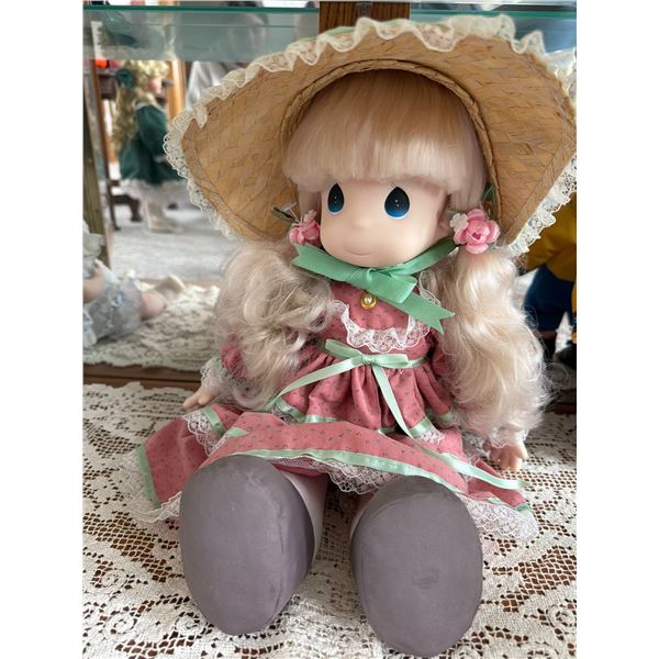 Porcelain Doll With Straw Bonnet and Pink Goy
