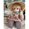 Image 1 : Porcelain Doll With Straw Bonnet and Pink Goy