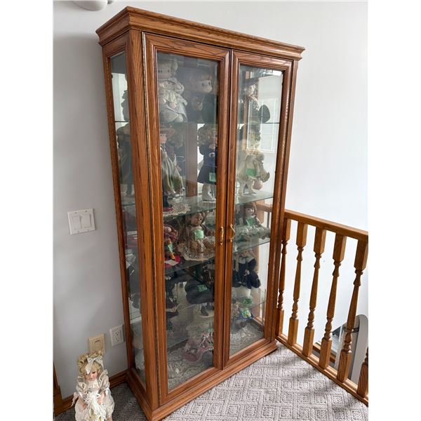 Oak Display Cabinet with Glass Shelves and  
