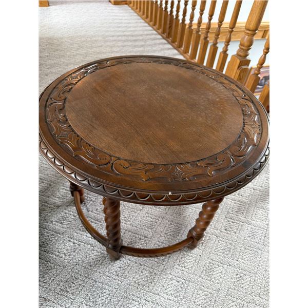 Hand Carved Solid Wood Round Table, 25"