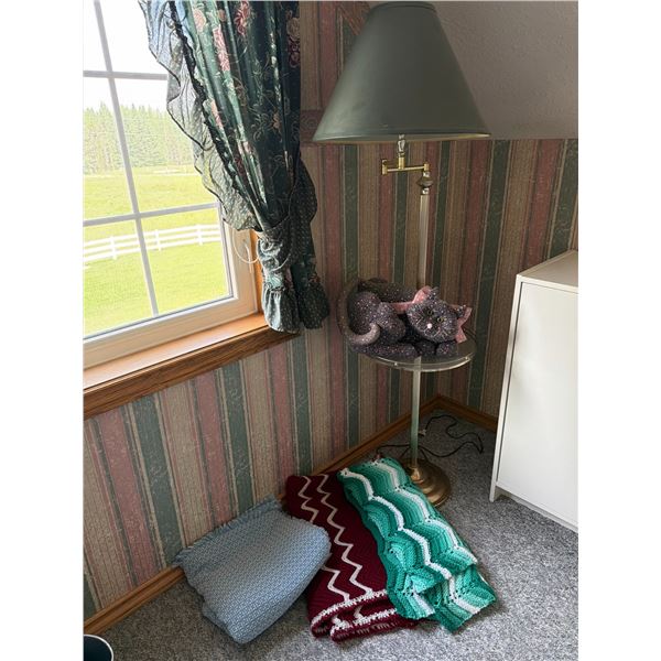Standing Lamp, Homemade Cat Plush, and Three 
