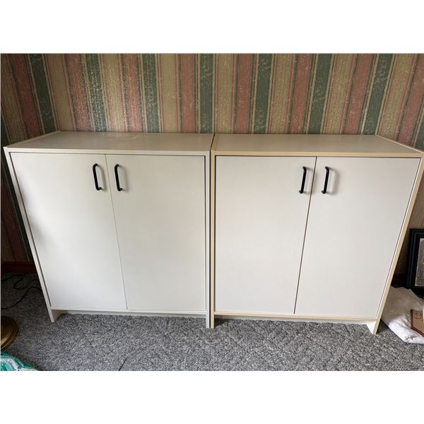2 White Storage Cabinets, 62” Combined