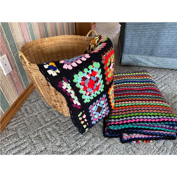 Wicker Basket With Two Handmade Knitted Blank