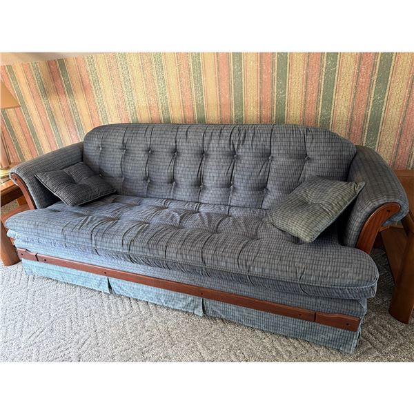 Upholstered Couch and Loveseat Set, Wood Trim