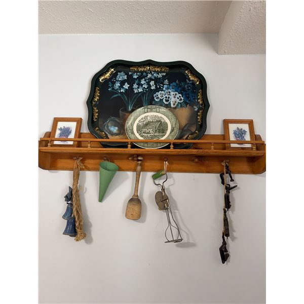 Wooden Shelf with Antique Decor Items