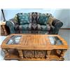 Image 1 : Sofa and Solid Wood Glass-Top Coffee Table