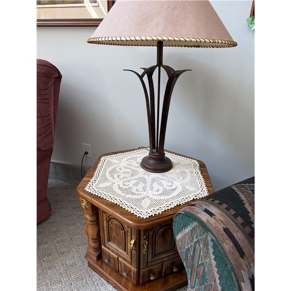 Wooden Side Table With Lamp, 24.5" and 20"