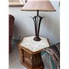 Image 1 : Wooden Side Table With Lamp, 24.5" and 20"