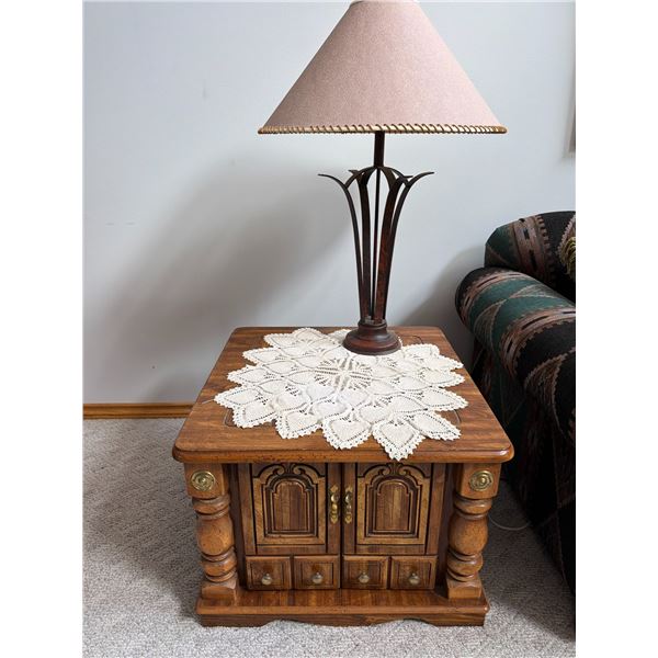 Wood Side Table With Lamp, 28" Square