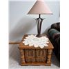 Image 1 : Wood Side Table With Lamp, 28" Square