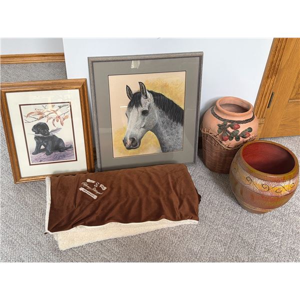 Two Vases, Two Framed Art Prints, Calgary St.